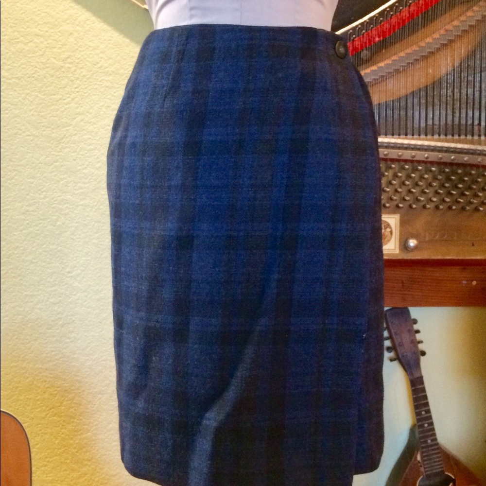 Blue Plaid Wrap Skirt, comfy and professional.